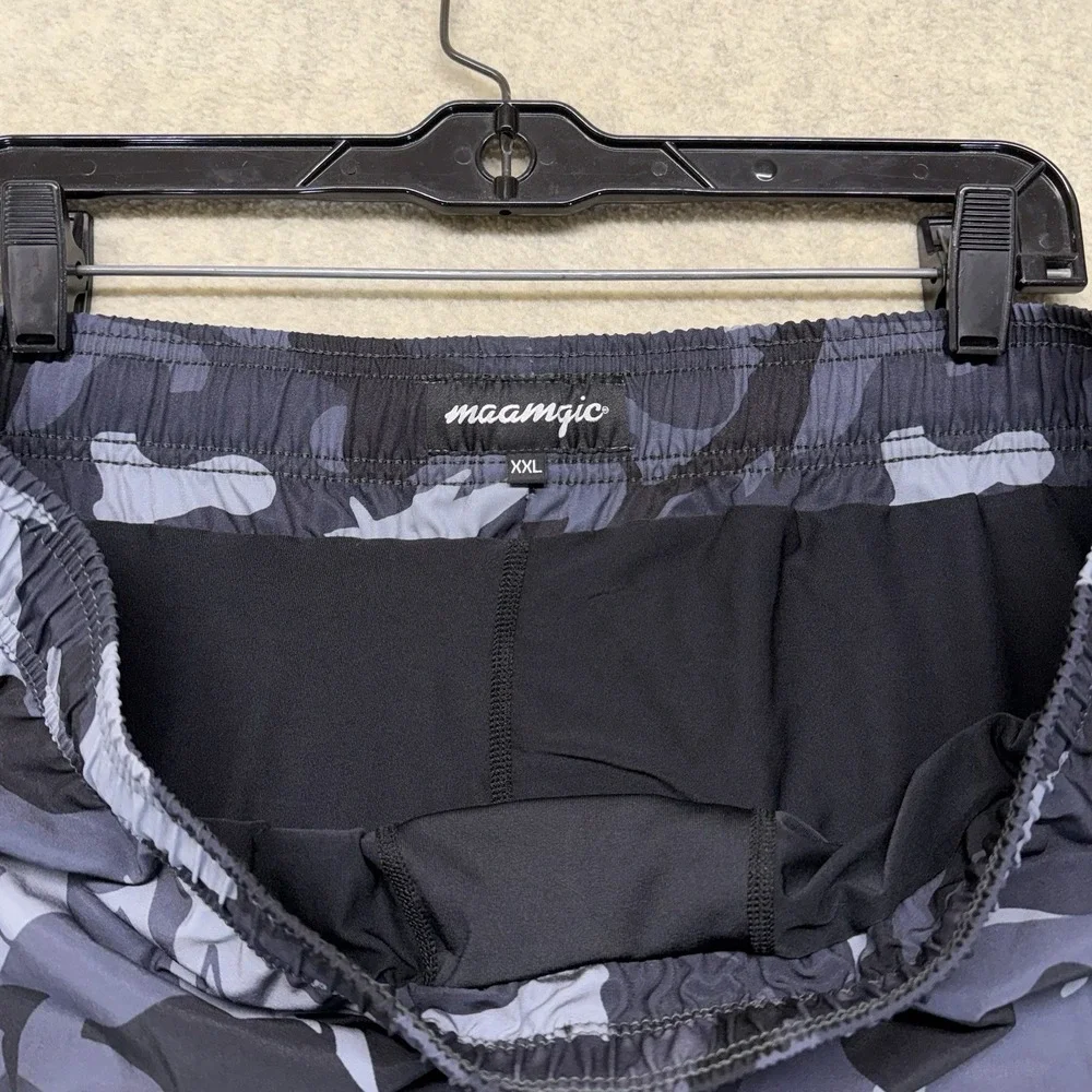 Maamgic‎ Mens Swim Trunks Lot of 2 XXL Lined Black Print Gray Camo Shorts